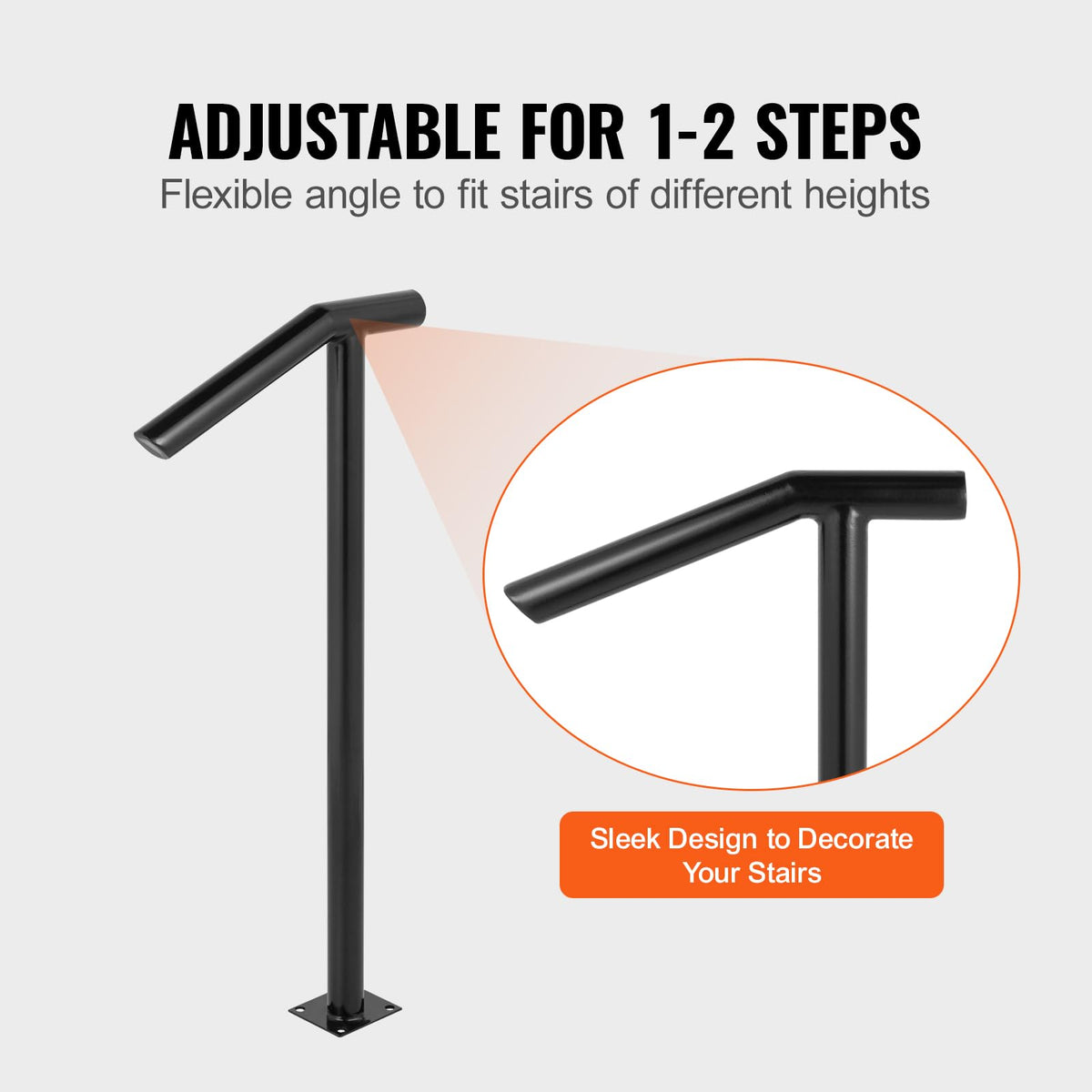 Black Steel Railing 330LBS Capacity Metal Handrails I52151