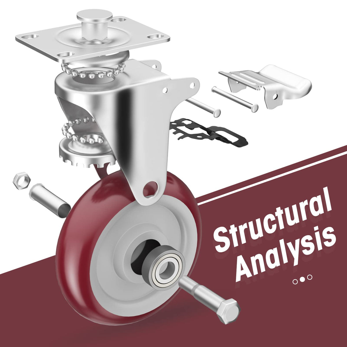 5" Heavy Duty Plate Casters with Brake, Set of 4 L242176