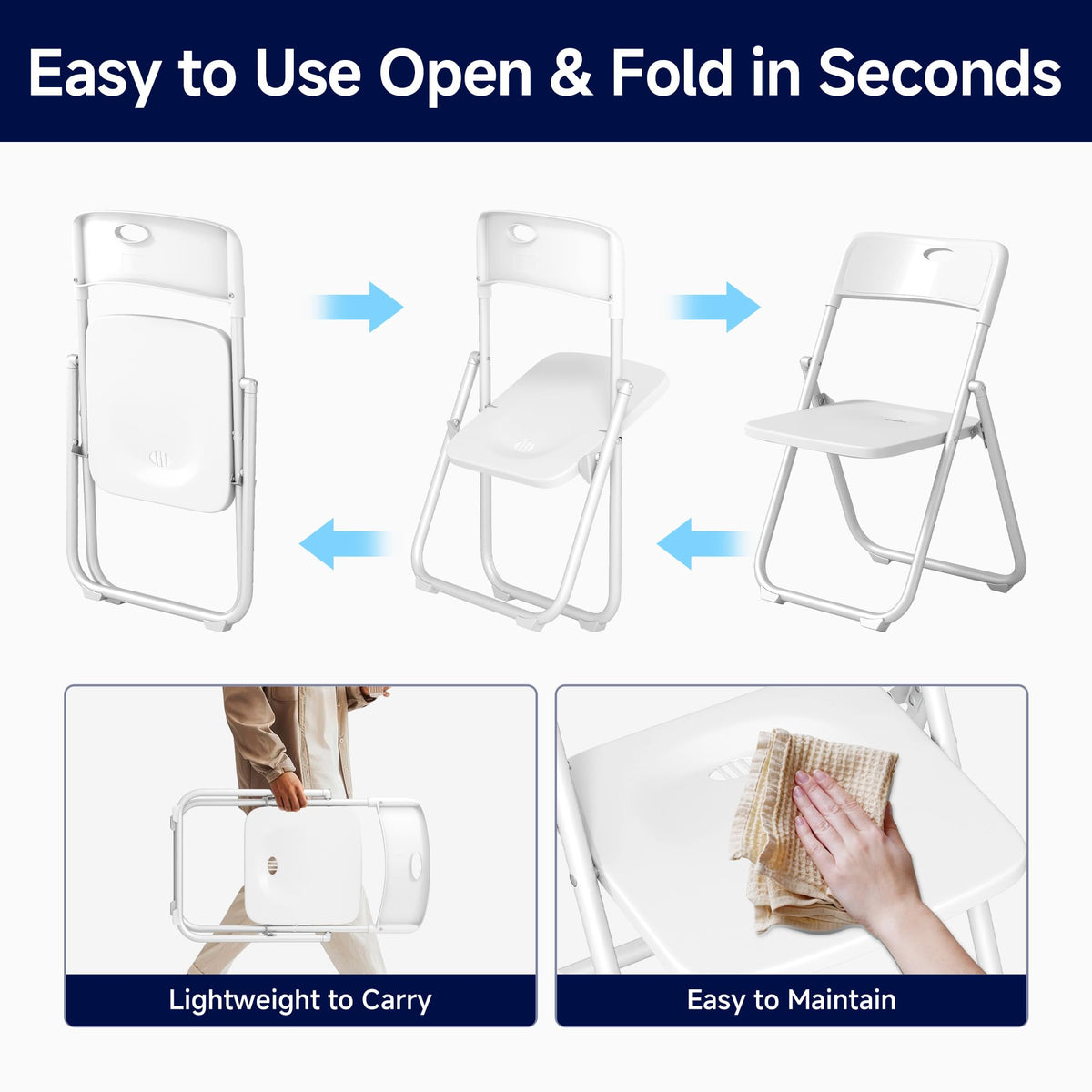White Plastic Folding Chairs, 10 Pack E873