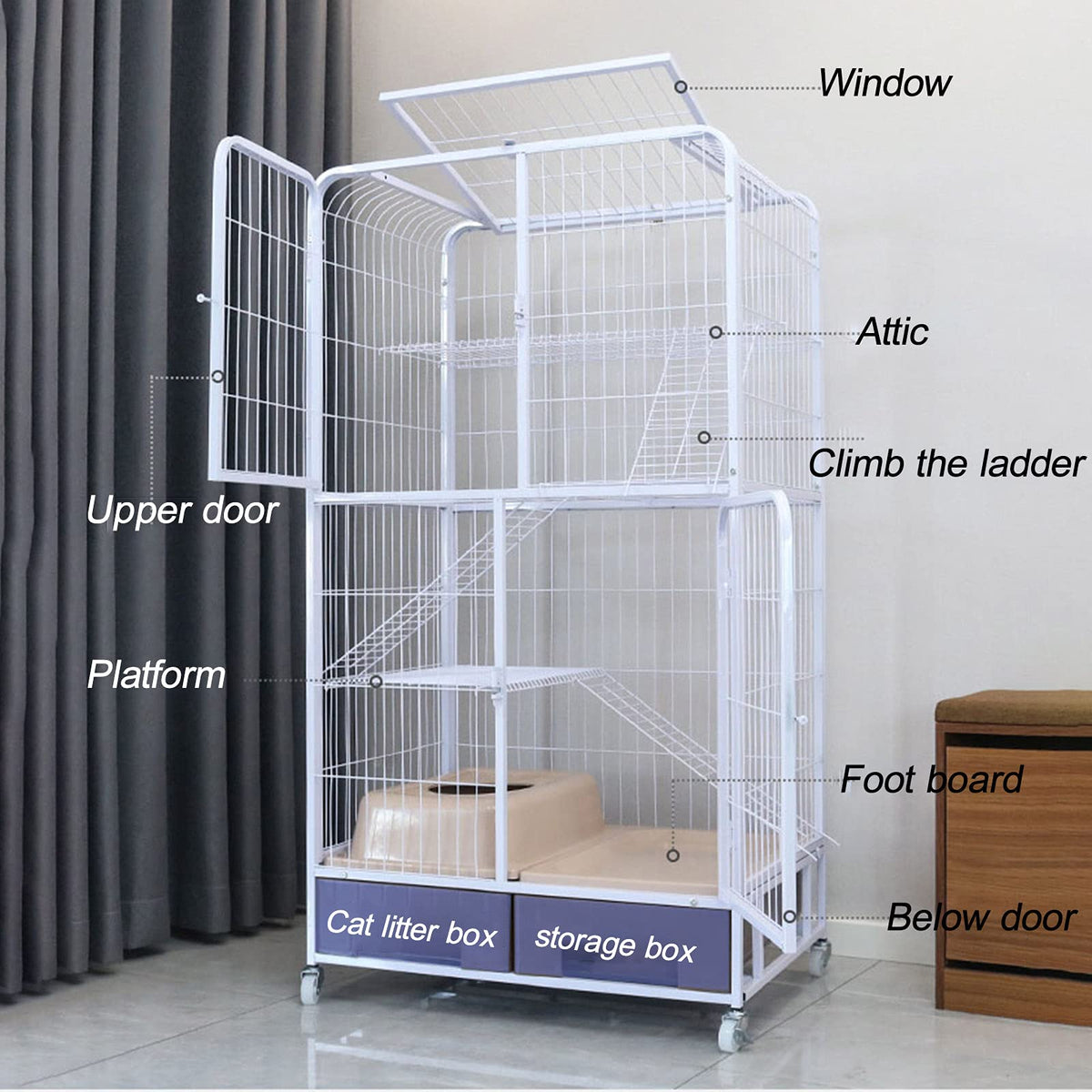 Black Four Layer Metal Cat Cage Dog Crate A311