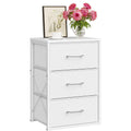 White 3 Drawer Fabric Storage Dresser with Wooden Top P5317