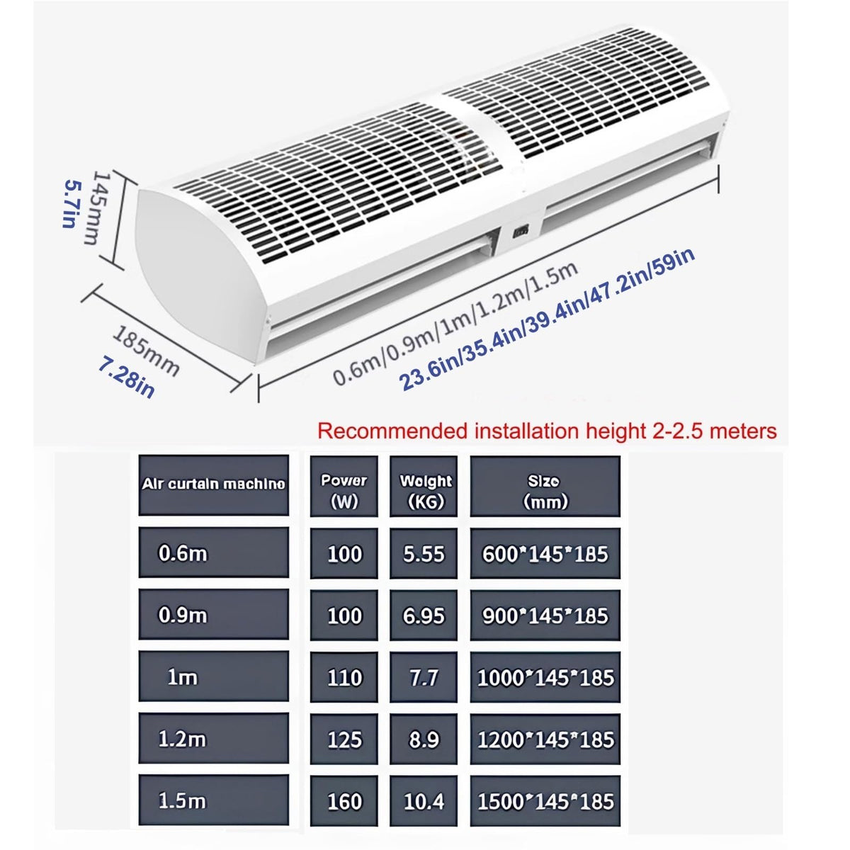 Outdoor Air Curtain Machine with Large Air Volume, 2 Speed and Wind Direction Adjustable I3299