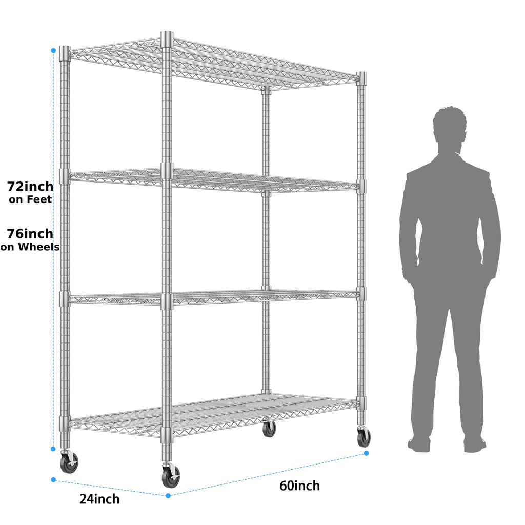 4-Tier Heavy Duty Metal Shelves with Wheels L9502