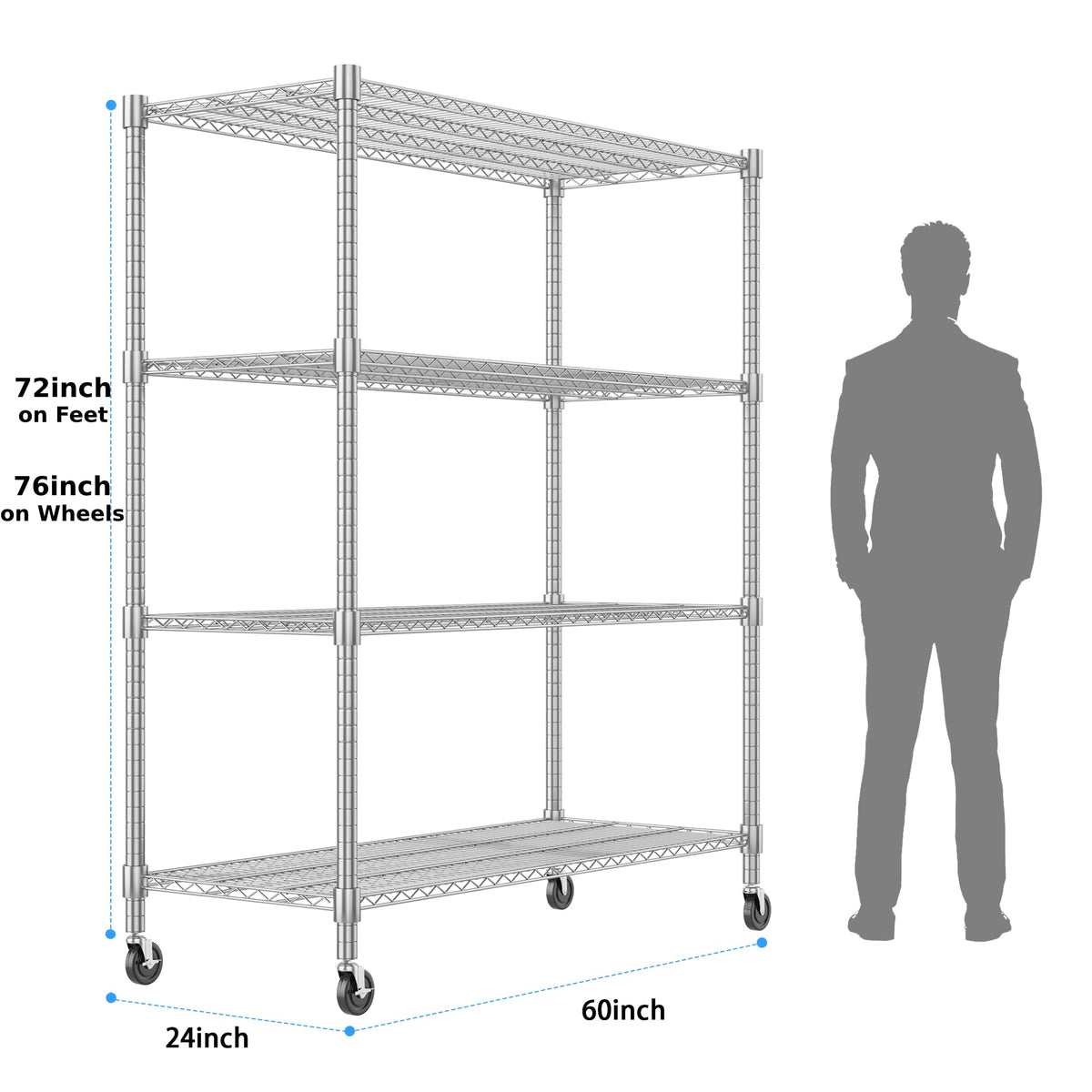 4-Tier Heavy Duty Metal Shelves with Wheels L9502