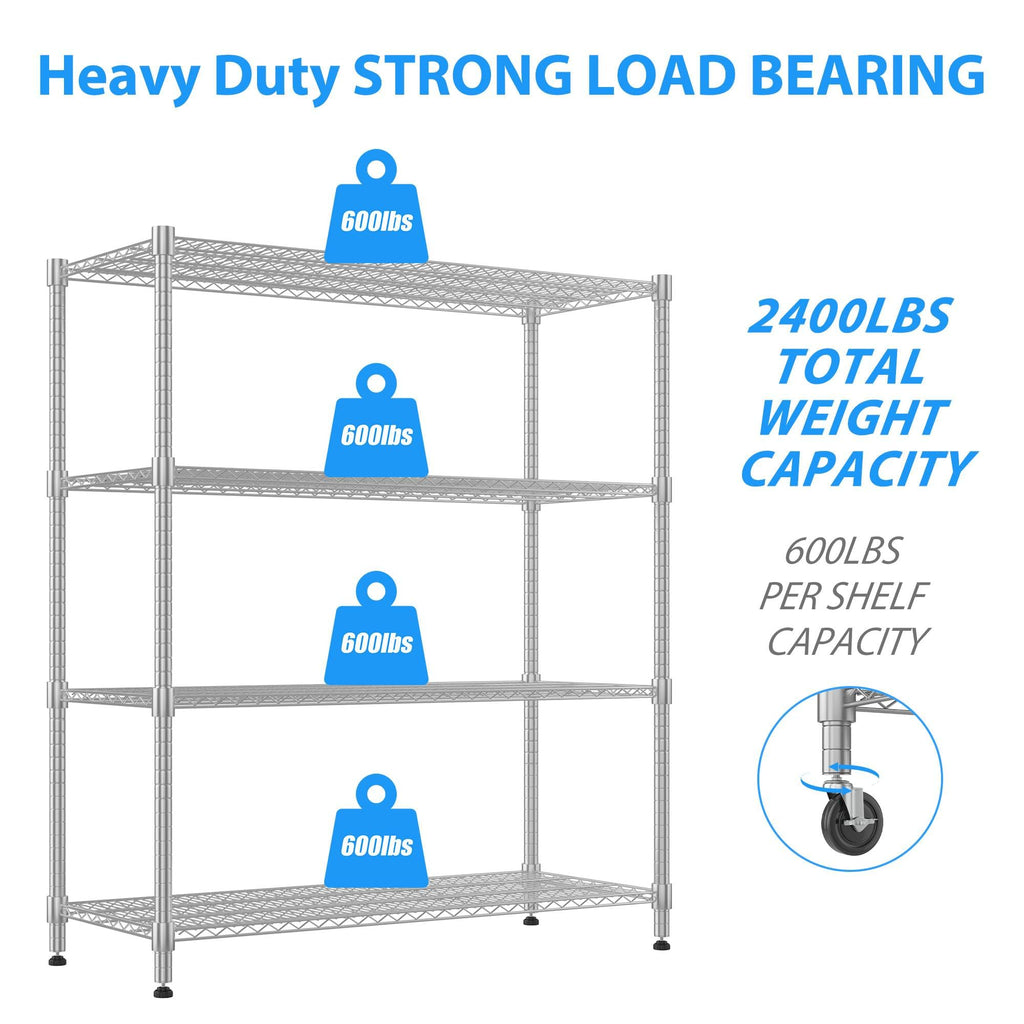 4-Tier Heavy Duty Metal Shelves with Wheels L9502