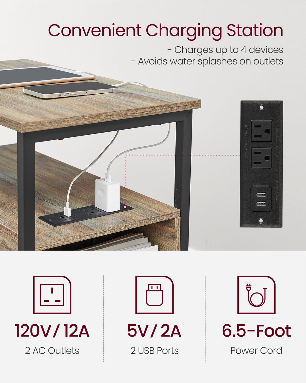 Side End Table with Charging Station Z504