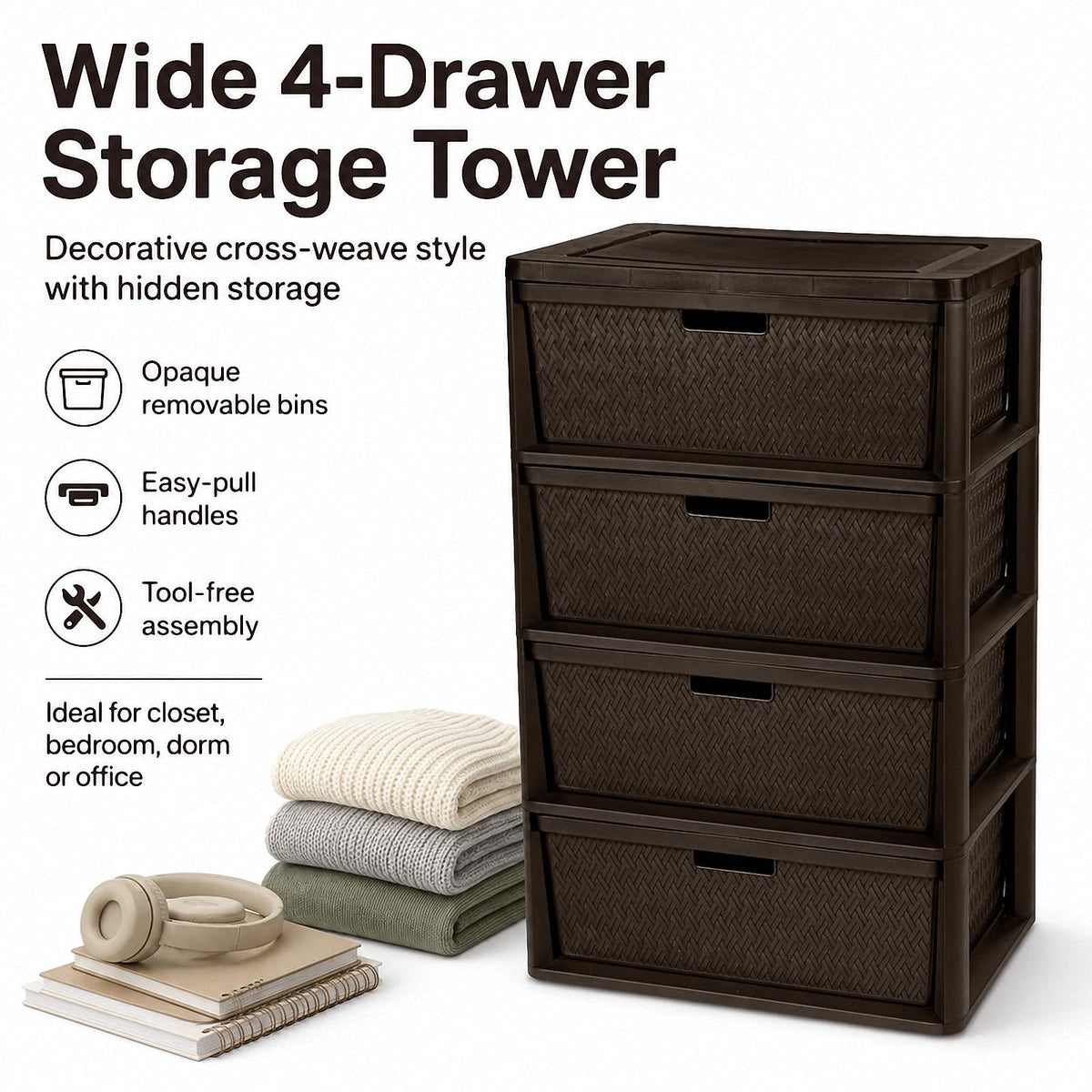 4 Drawer Brown Plastic Storage Tower S543