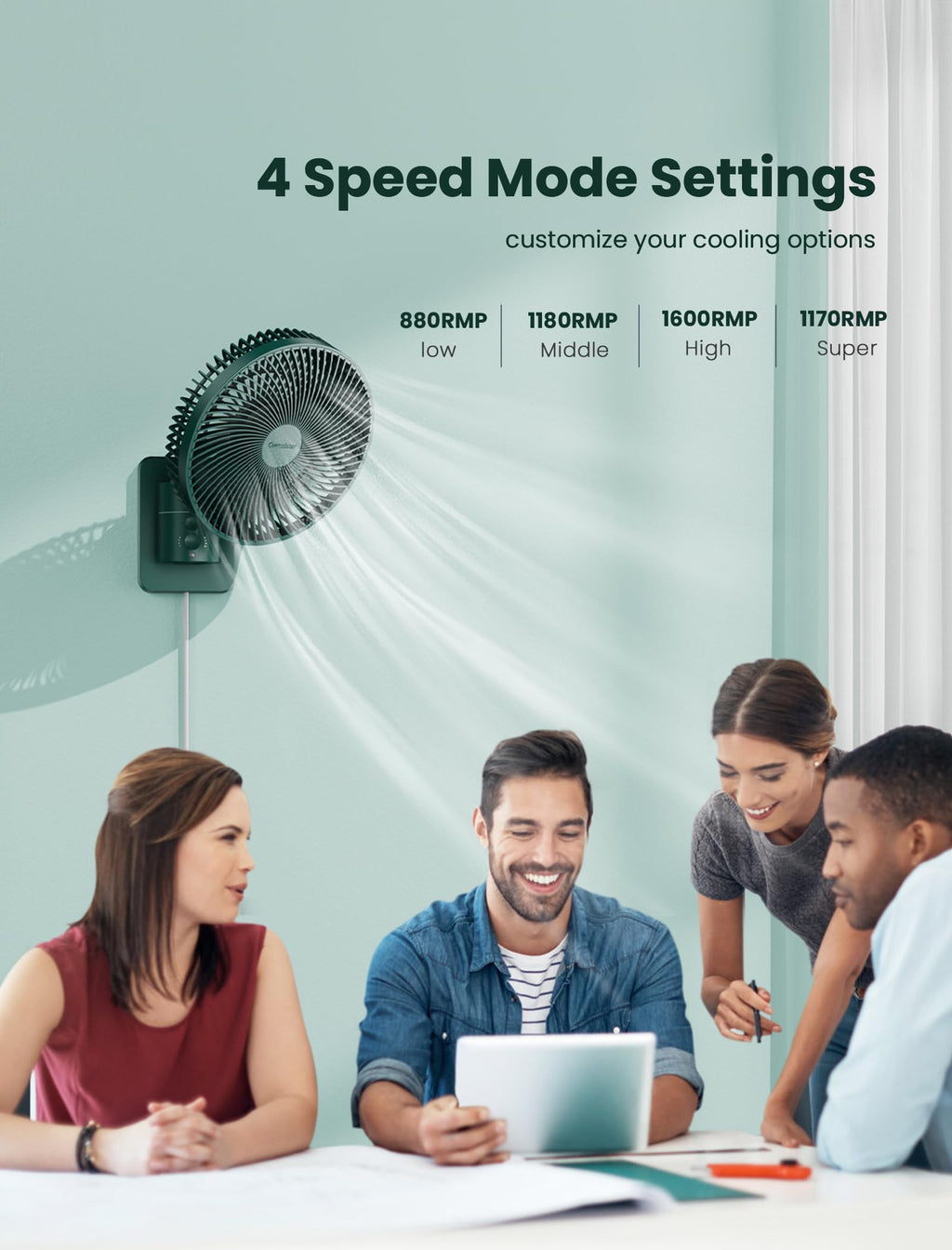 Wall Mounted Oscillating Fan with Remote and Timer, 8.5 Inch 4 Speeds C741