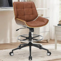 Brown Ergonomic Drafting Office Chair with Adjustable Height and Footrest Ring C4291