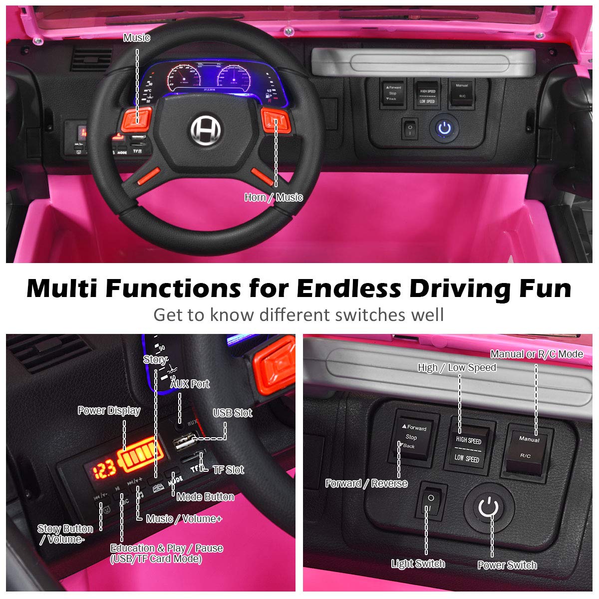 12V Battery Powered Ride on Truck with Remote Control, Pink F5330