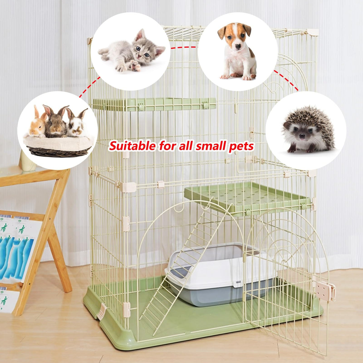 3/4-Tier Cat Cage Playpen with Hammock Z74480