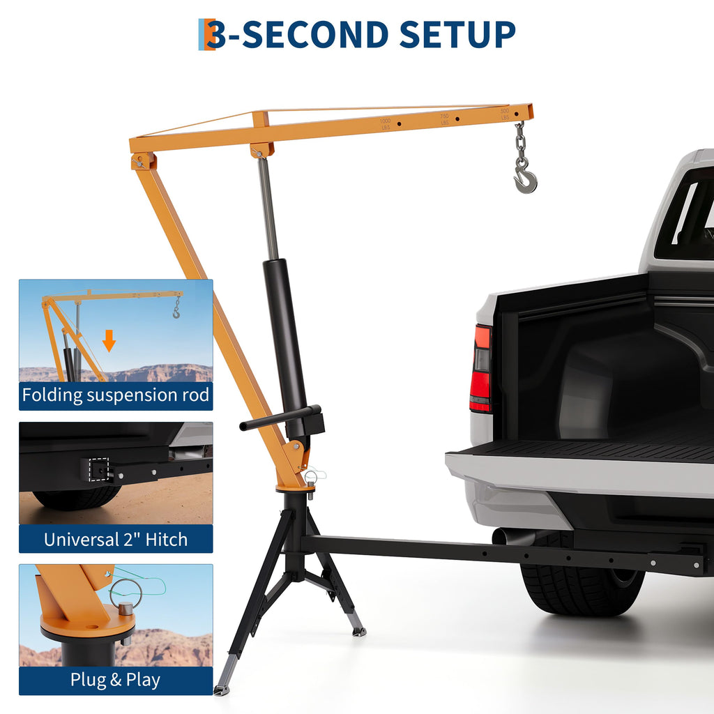 Heavy Duty Hydraulic Hitch Mounted Truck Crane with 360 Degree Swivel Boom W486