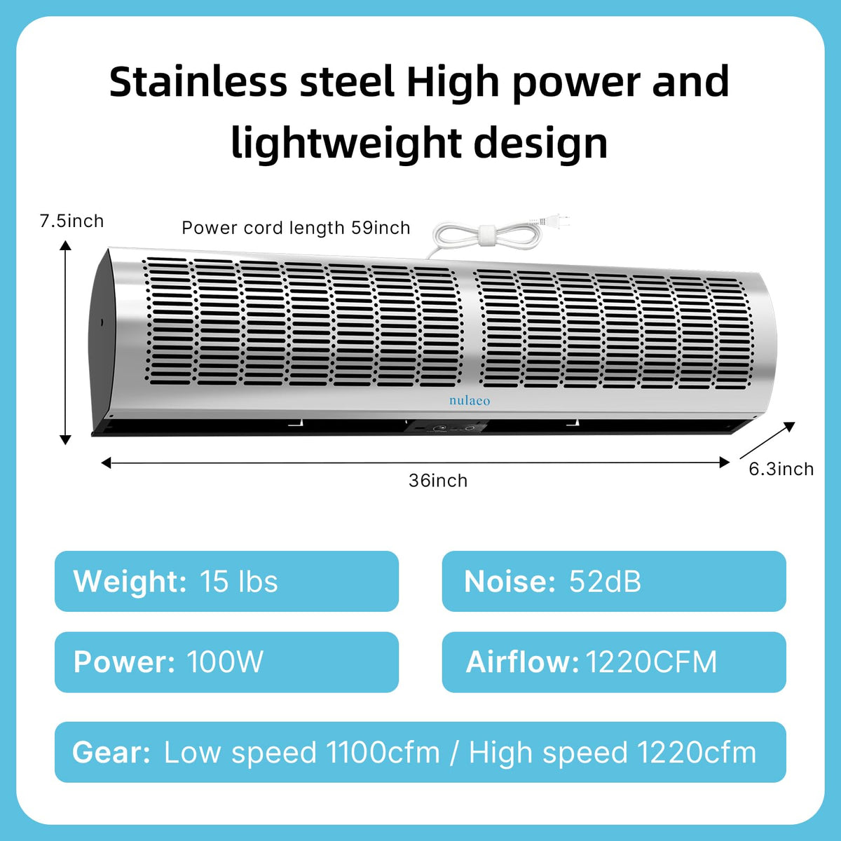 36'' Stainless Steel Wall-Mounted 2-Speed Air Curtain T53378