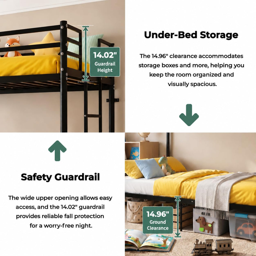 Twin Over Twin Bunk Bed with Ladder, Black Q11154