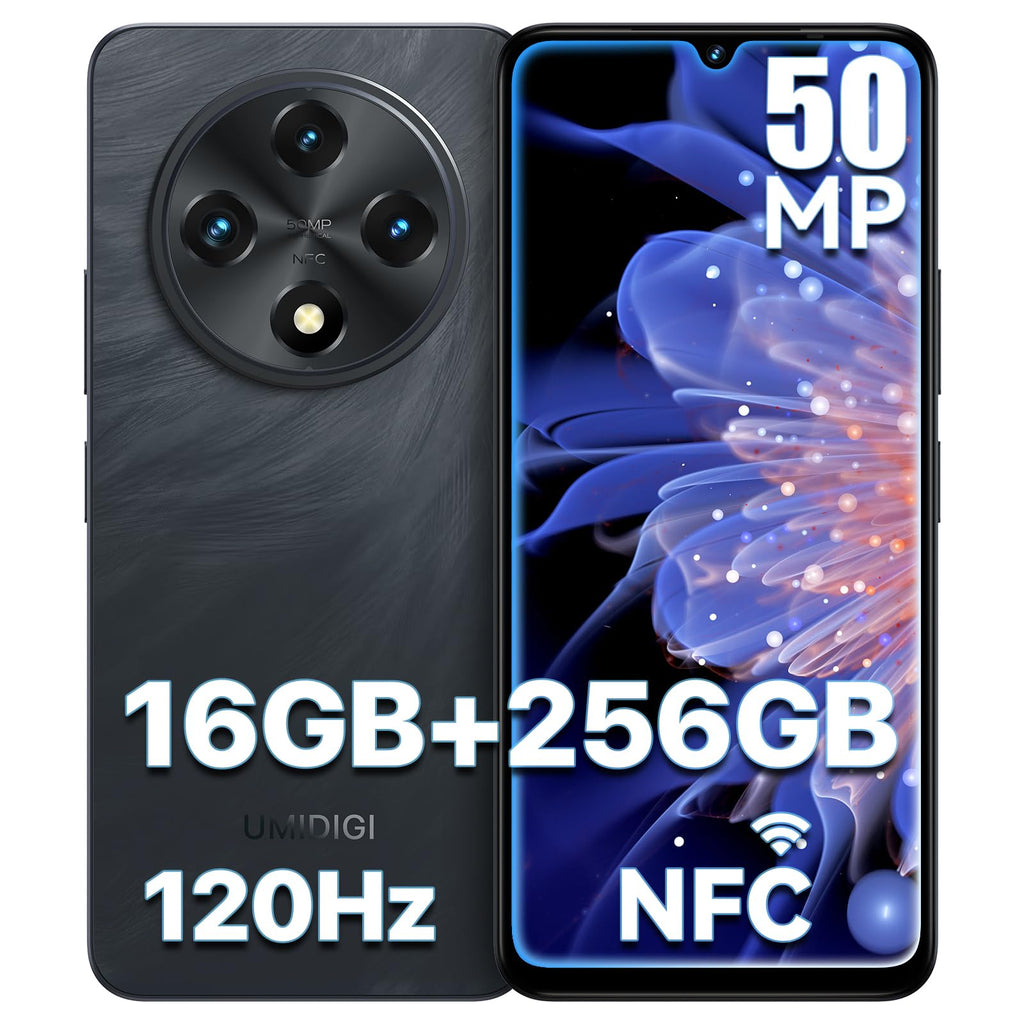 Android 14 6.9" HD+ 120Hz Octa-core 16GB +256GB 6000mAh 50MP Triple Camera Dual 4G LTE NFC Black Smartphone L45411