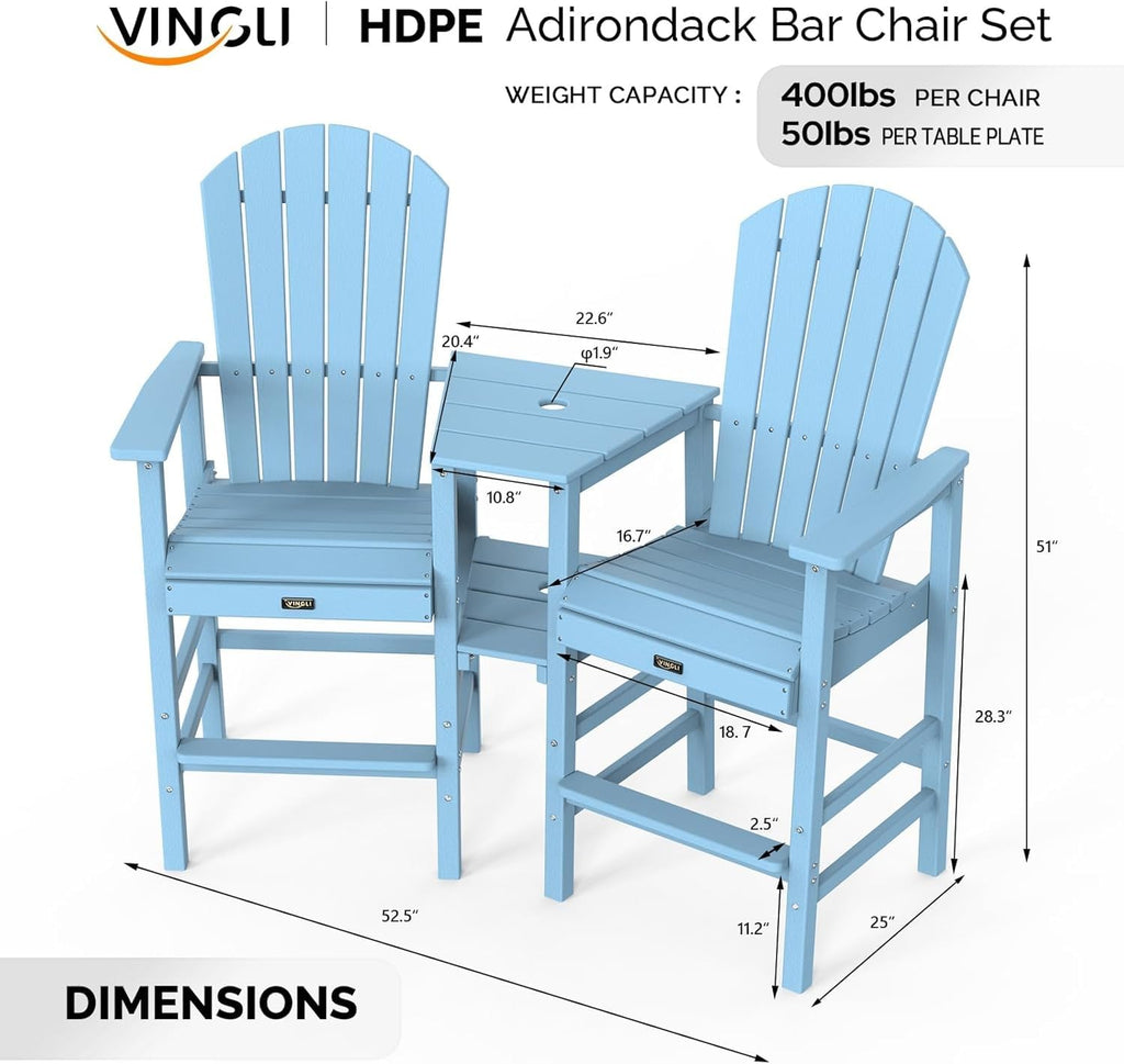 Blue Set of 2 Tall Adirondack Chairs with Dual Trays C569199