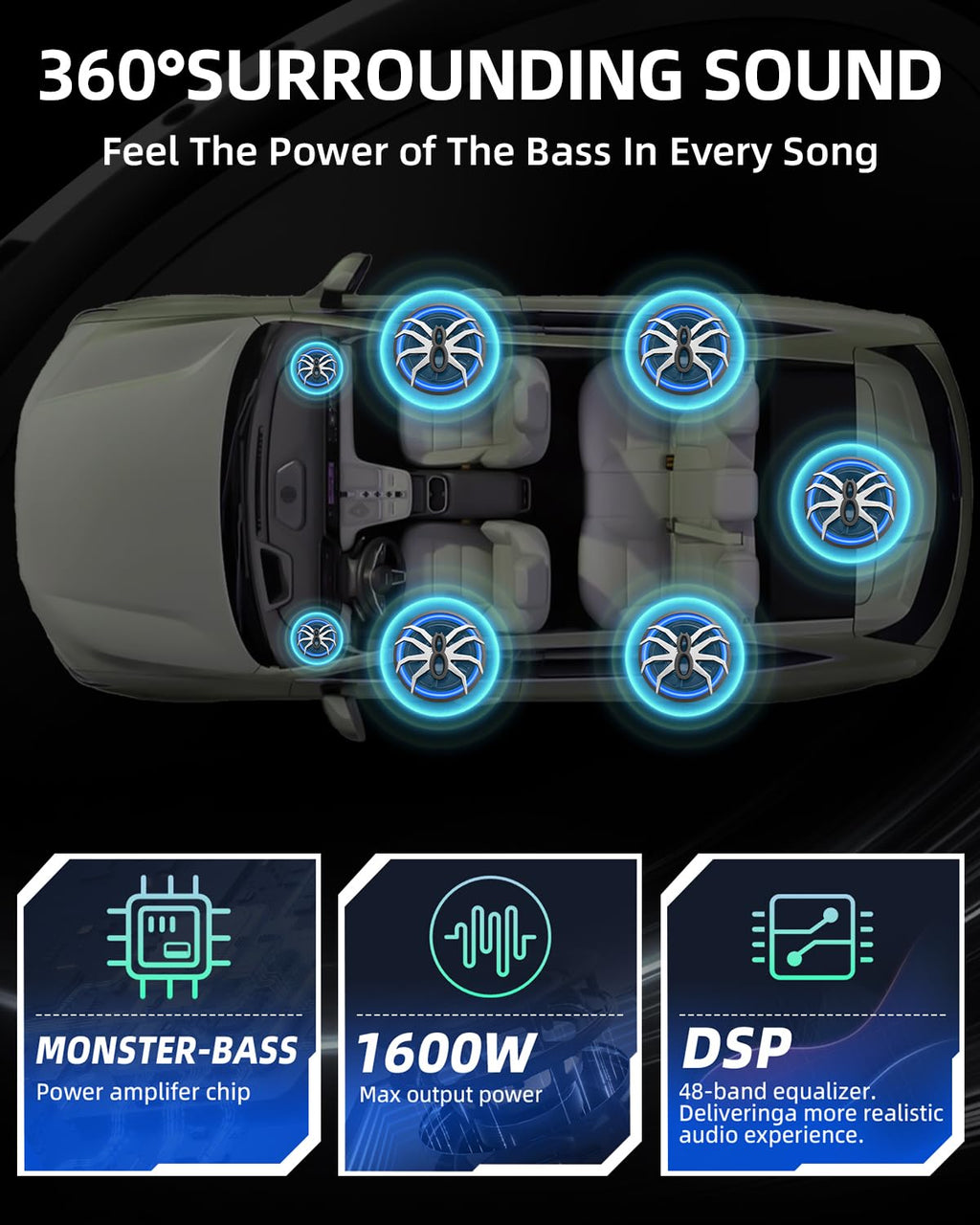 1600W Slim Underseat Car Subwoofer and Amp with RGB Light V15611