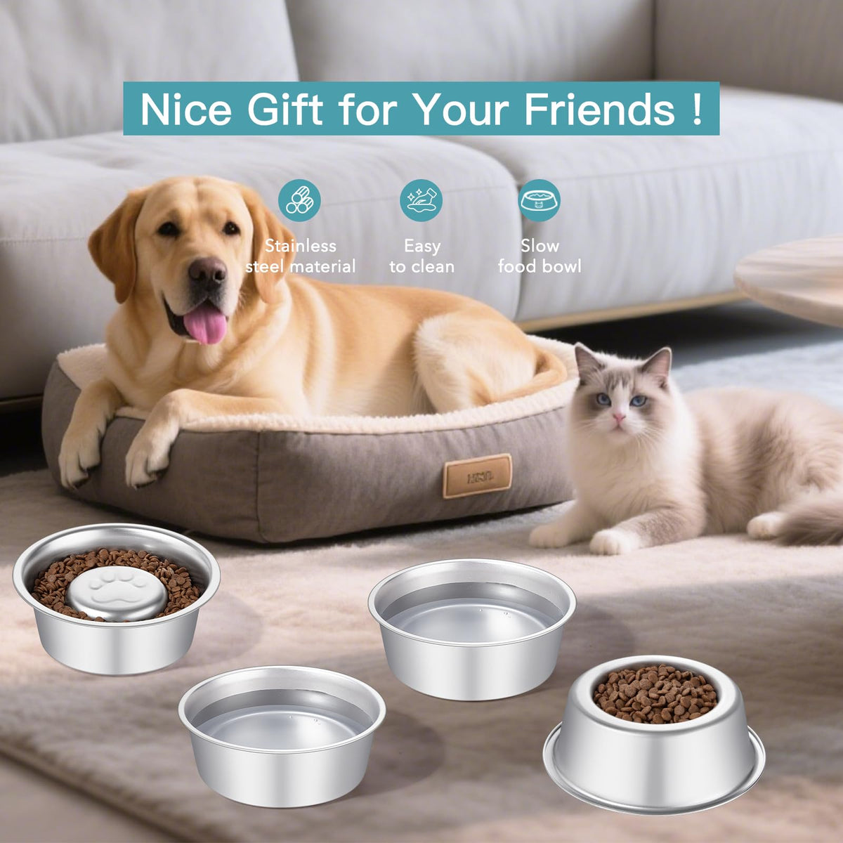 Stainless Steel Pet Dog Water and Food Bowl, 2-Pack Y277800