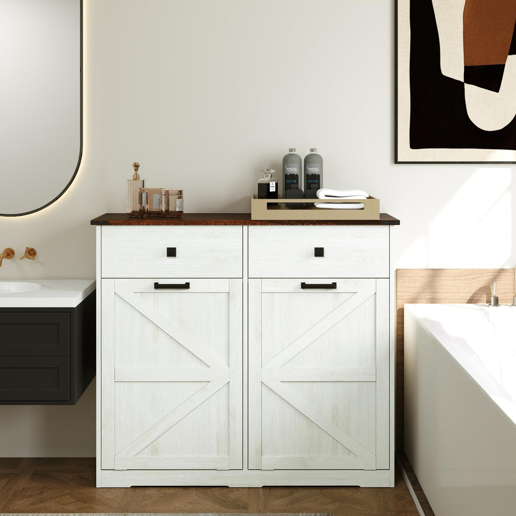 White 20 Gallon Wooden Tilt Out Trash Cabinet C27275