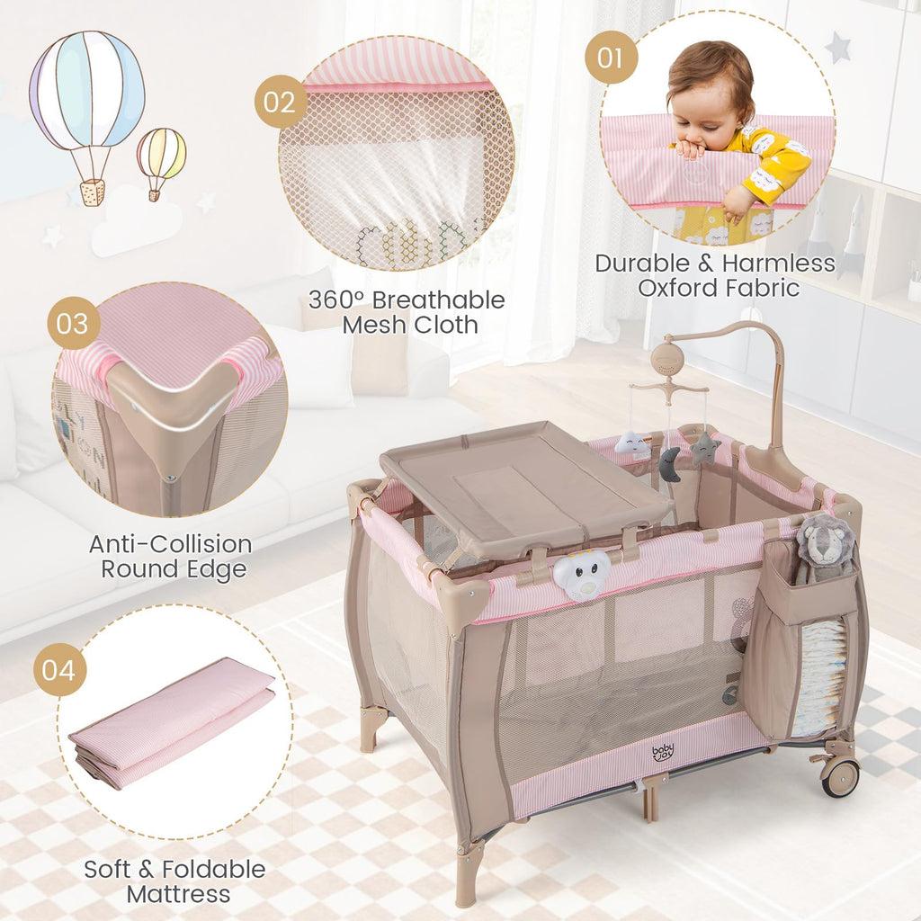 3 in 1 Pink Pack and Play with Bassinet N719