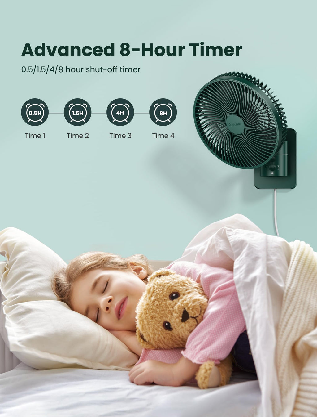 Wall Mounted Oscillating Fan with Remote and Timer, 8.5 Inch 4 Speeds C741
