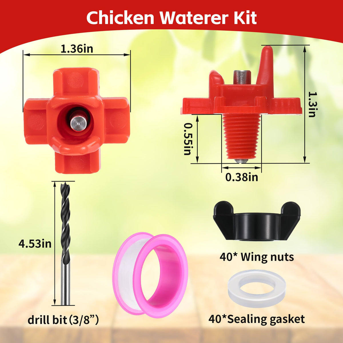40 Pcs Chicken Waterer Nipples with Drill Bit L5222