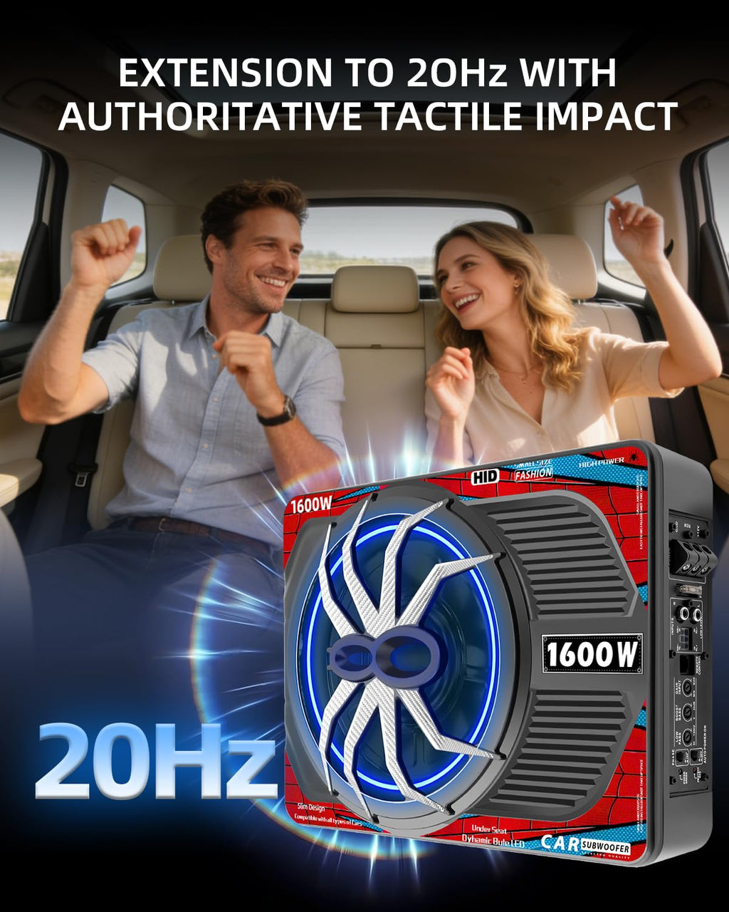 1600W Slim Underseat Car Subwoofer and Amp with RGB Light V15611