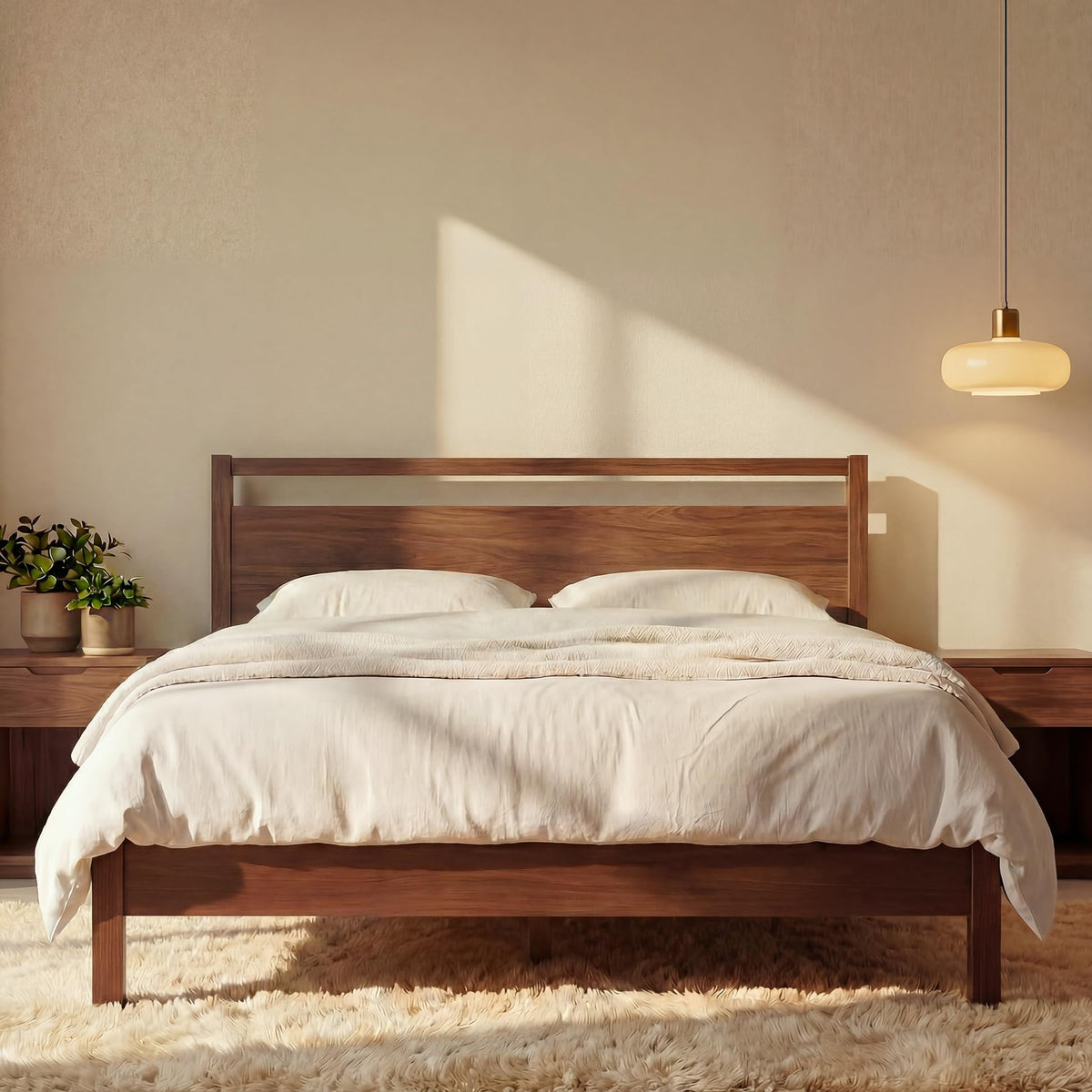 Cherry King Wood Platform Bed Frame with Headboard N9335