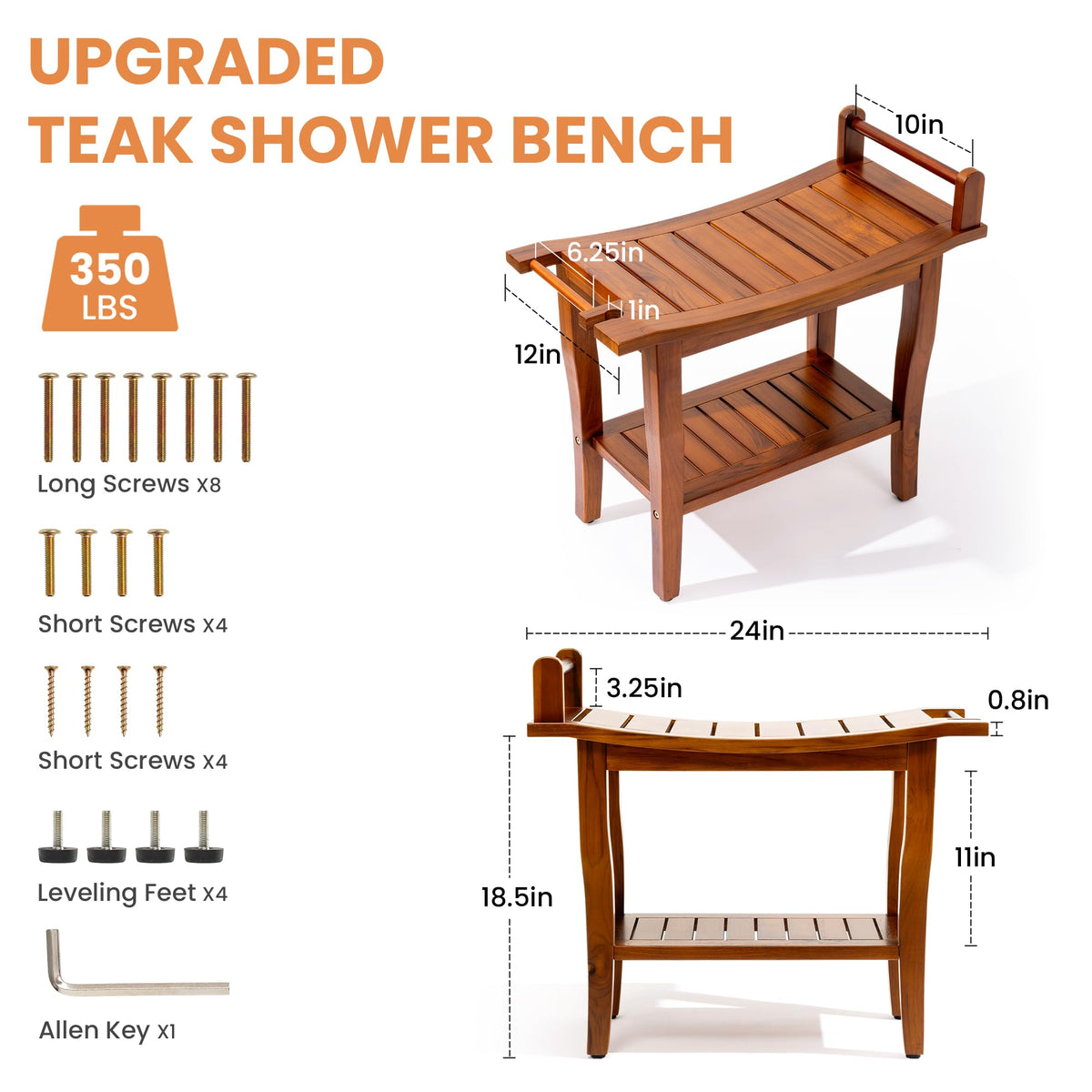 Teak Shower Bench with Shelf R7811