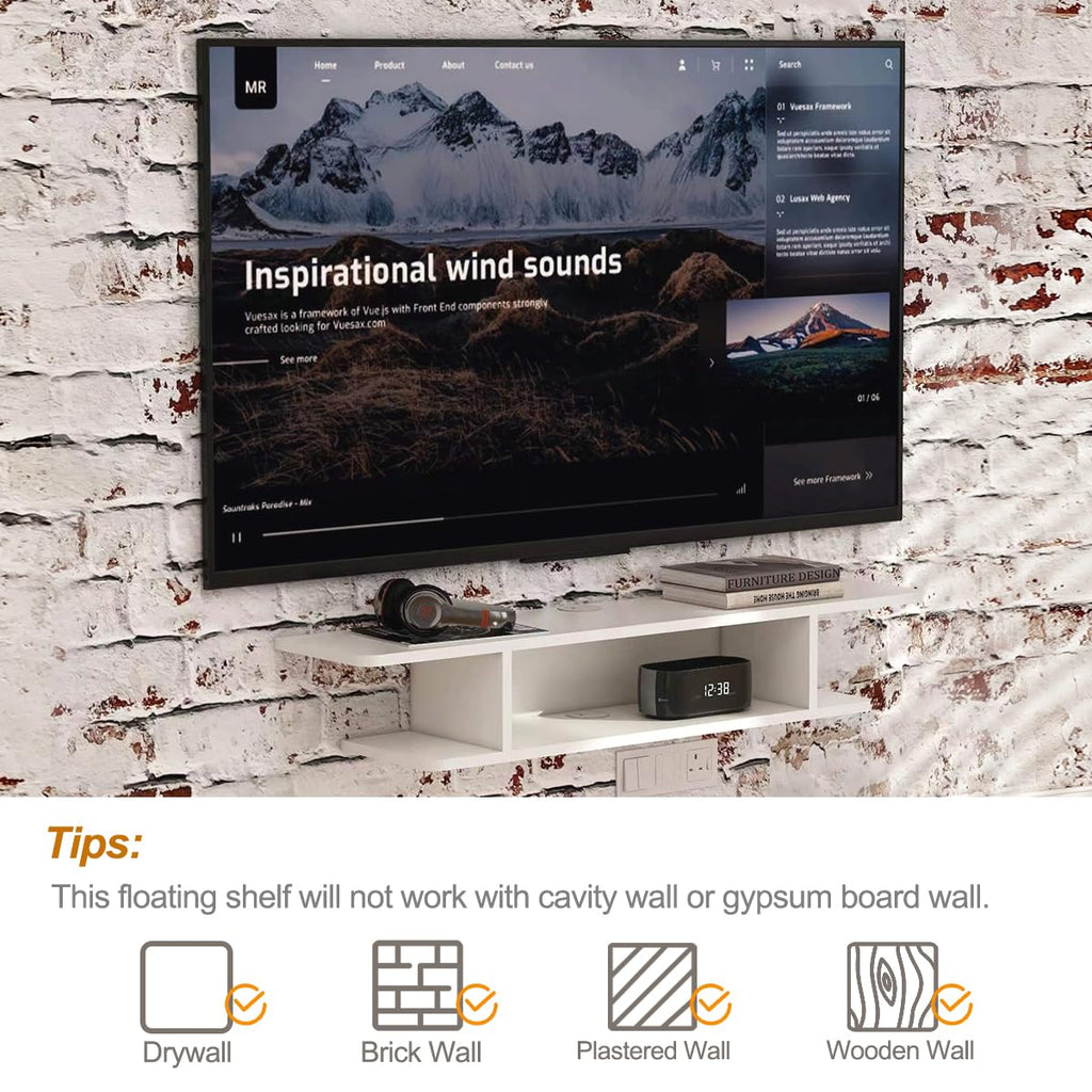 White Floating Wall Mounted TV Stand with Storage S3319