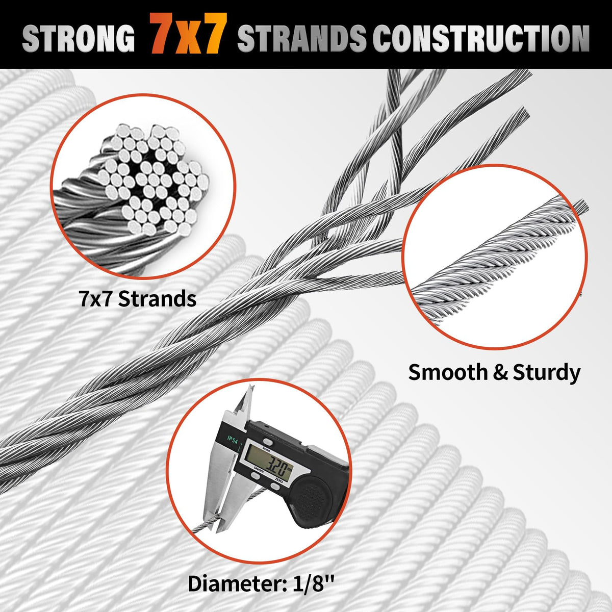 Stainless Steel 500FT 1/8" T316 Wire Rope Cable S375859