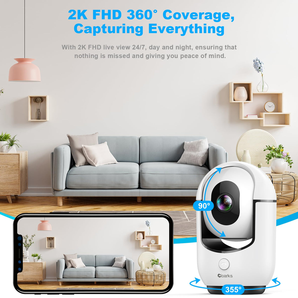 2K Pan/Tilt WiFi Indoor Security Camera with 2-Way Audio S693
