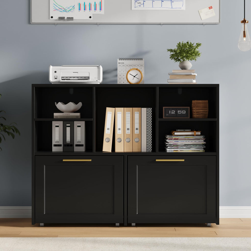 Black 2 Drawer Lateral File Cabinet with Open Storage Cubes S41310