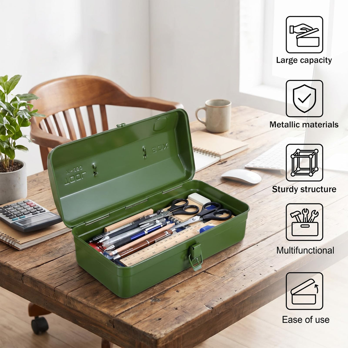 15-Inch Green Metal Storage Box with Lock S3847