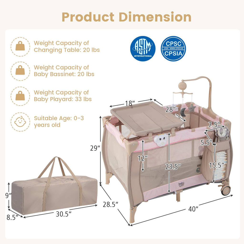 3 in 1 Pink Pack and Play with Bassinet N719