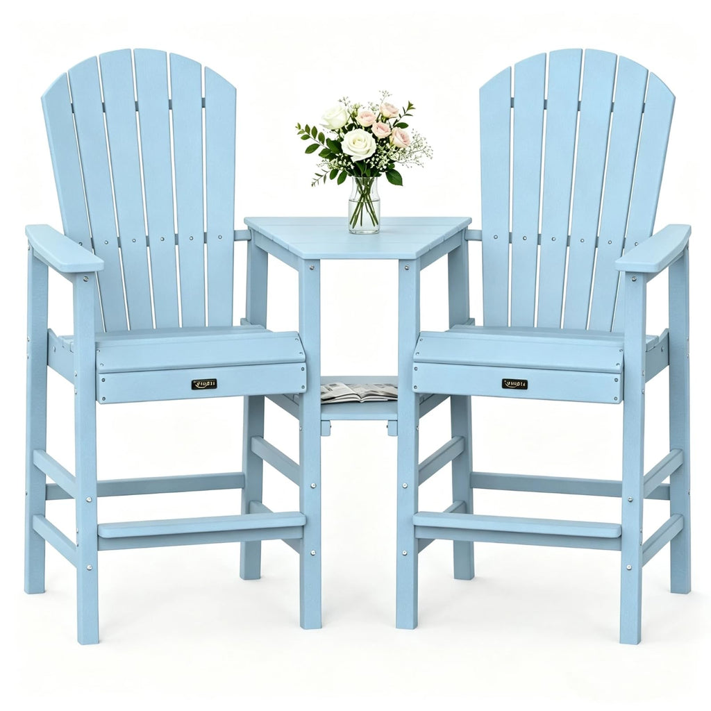 Blue Set of 2 Tall Adirondack Chairs with Dual Trays C569199