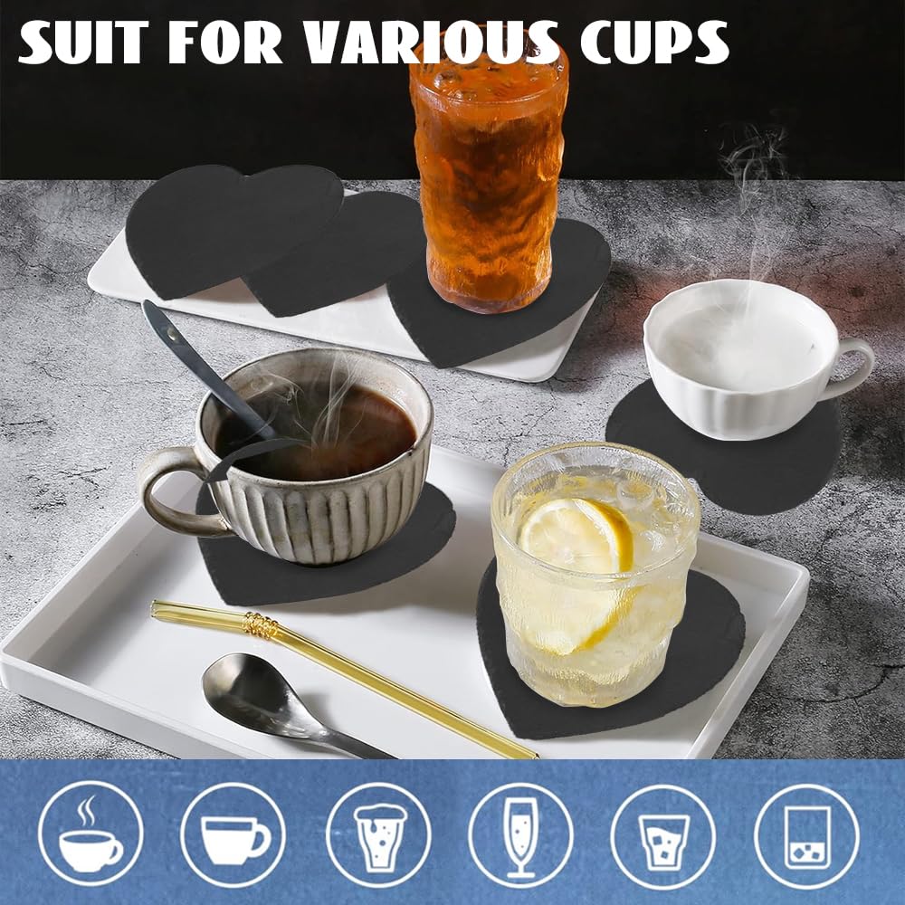 8 Pack Black Slate Coasters with Metal Holder J63255