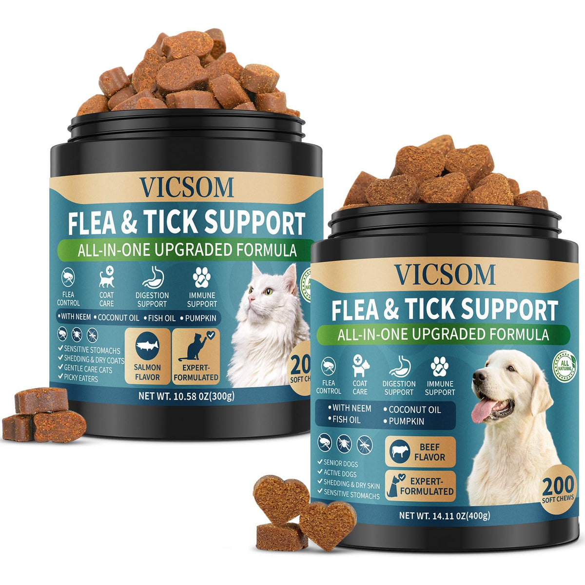 Chewable Flea and Tick Prevention for Dogs & Cats, 400 Treats V9490