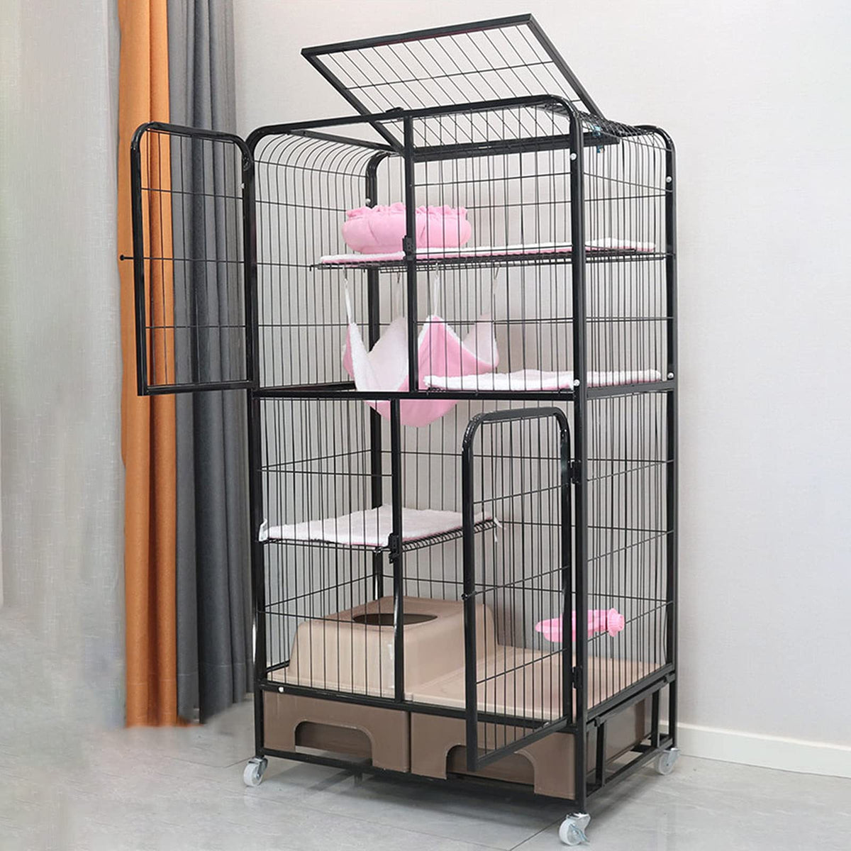 Black Four Layer Metal Cat Cage Dog Crate A311