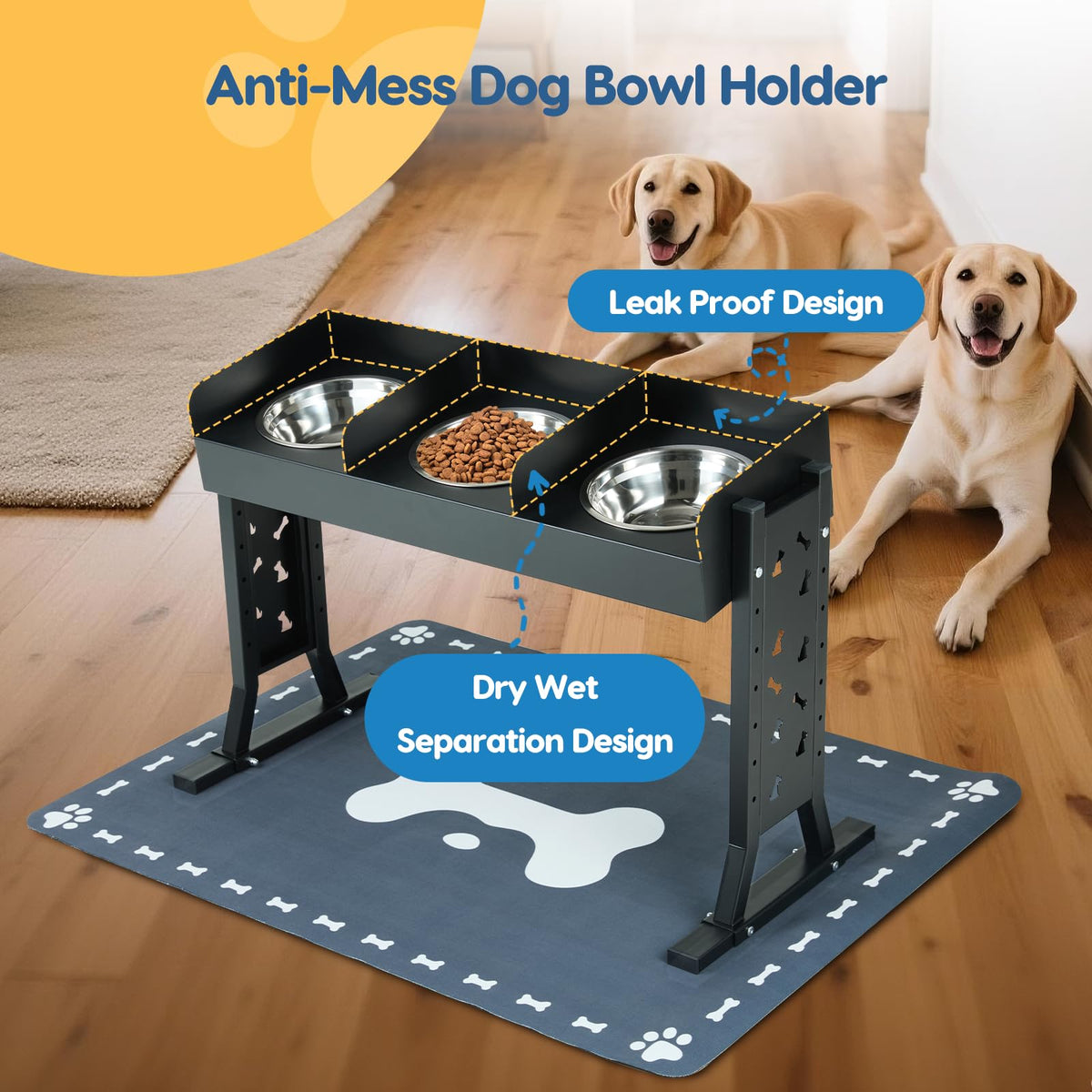 Elevated Dog Bowls with 3 Stainless Steel Bowls W177