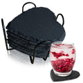 8 Pack Black Slate Coasters with Metal Holder J63255