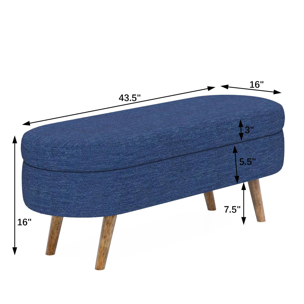Oval Storage Bench with Rubber Wood Legs, Blue R90962