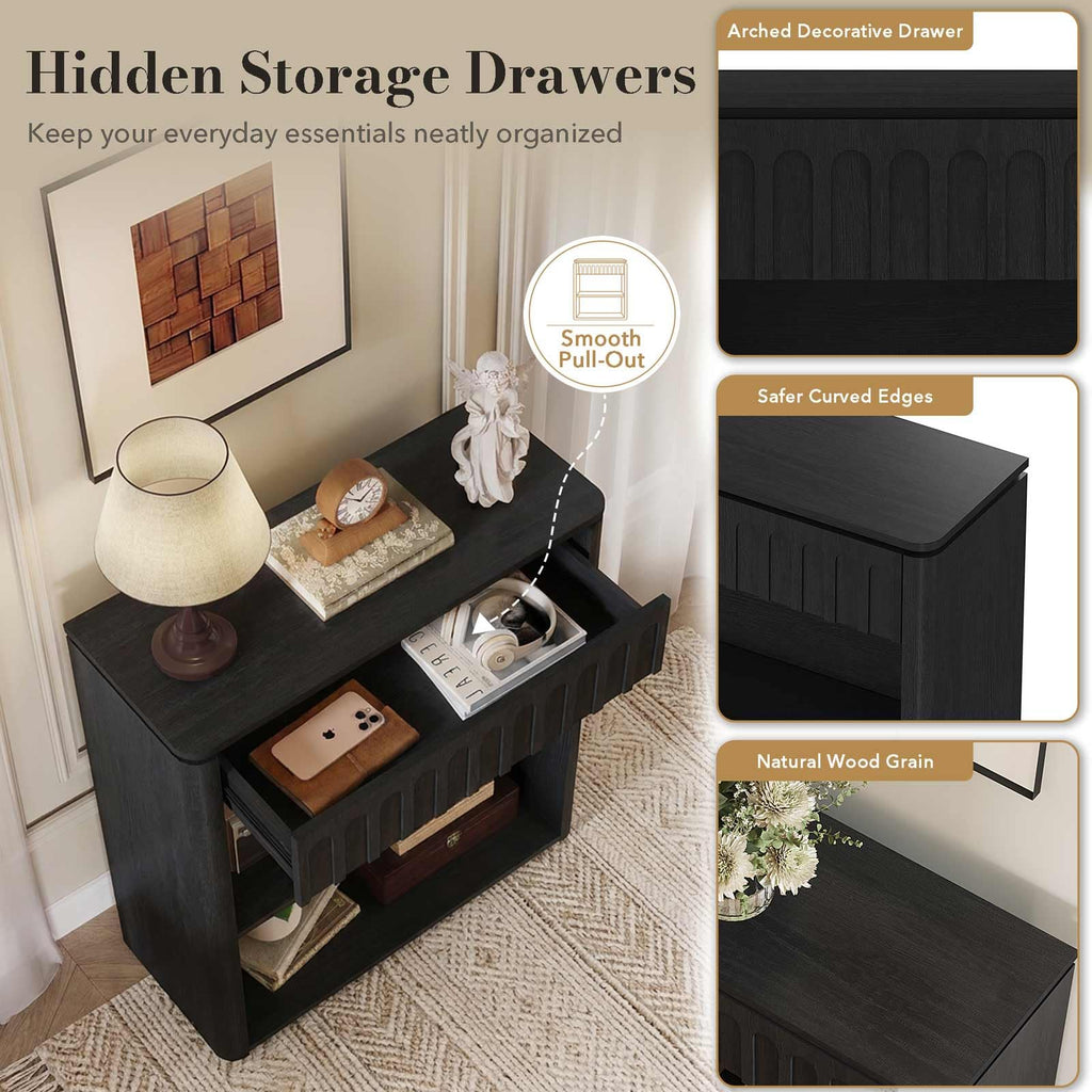Black Wood Grain Console Table and 3 Tier Bookshelf Set H2692