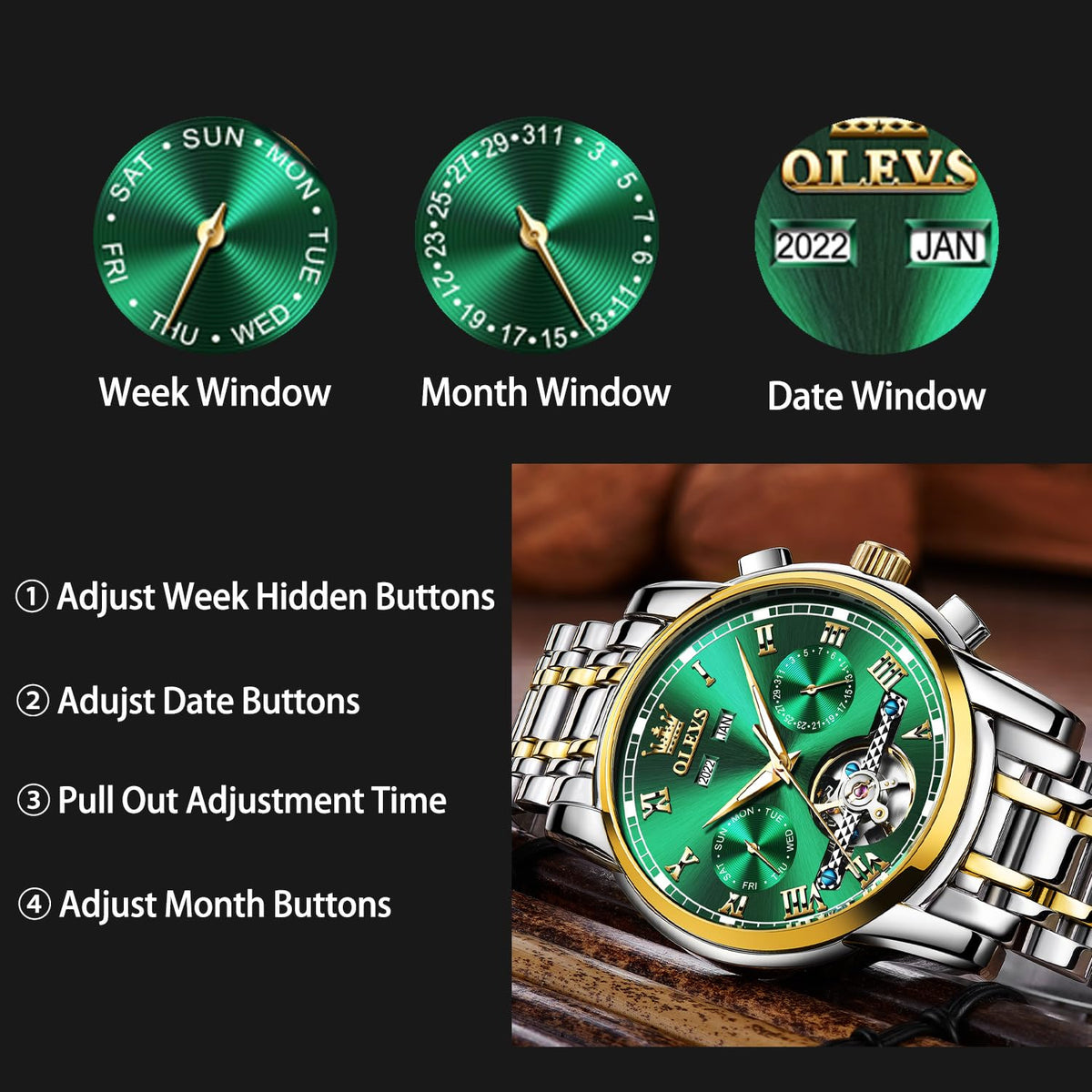 Automatic Mechanical Waterproof Stainless Steel Wrist Watch B751