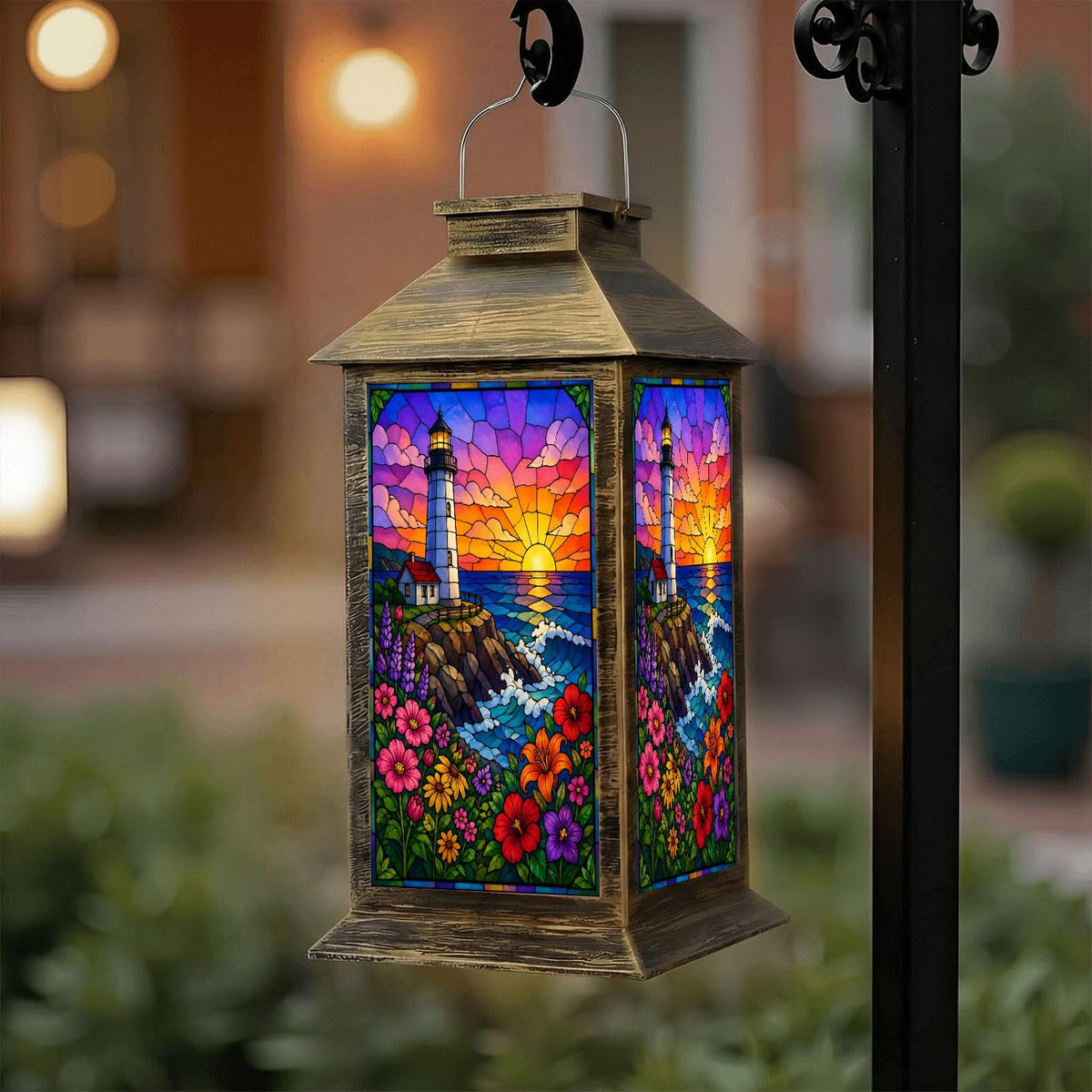 Waterproof Stained Glass Solar Lantern J177450