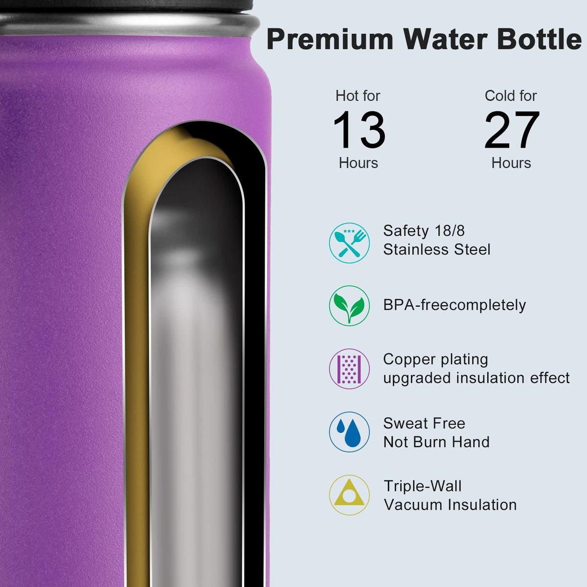 Stainless Steel Vacuum Insulated Water Bottle 16 oz 2 Pack I15128