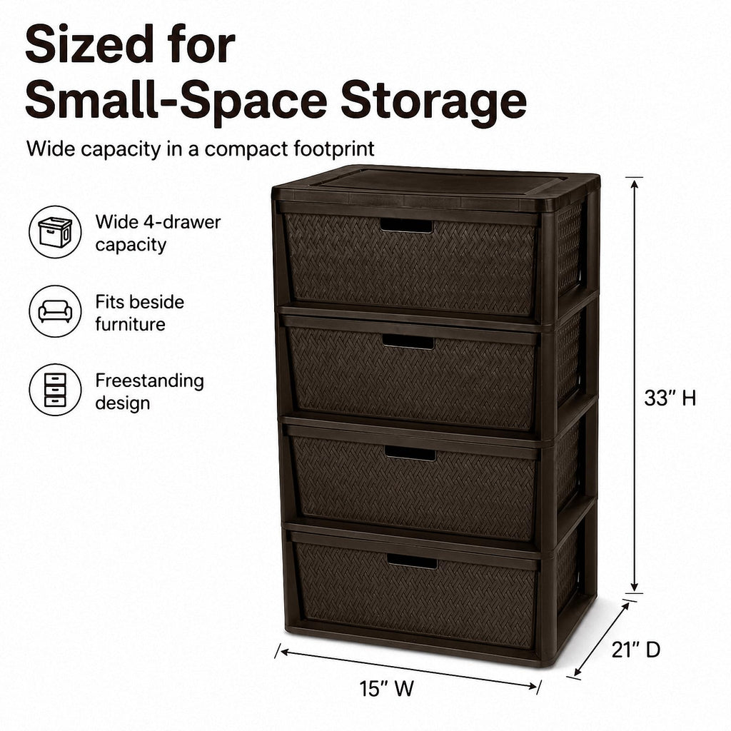 4 Drawer Brown Plastic Storage Tower S543