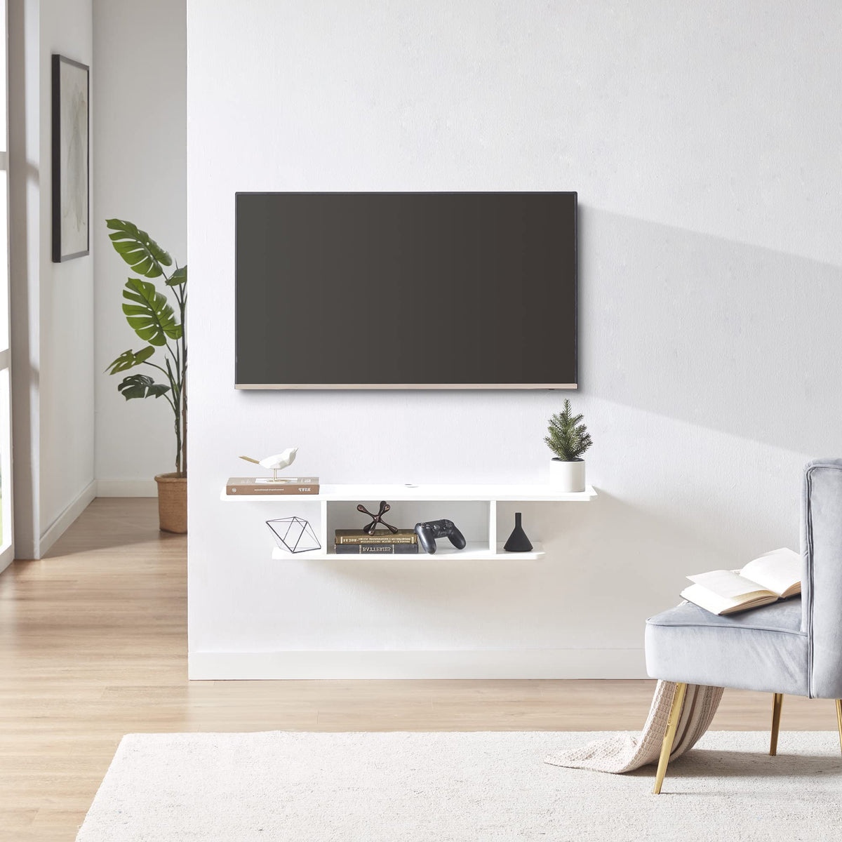 White Floating Wall Mounted TV Stand with Storage S3319