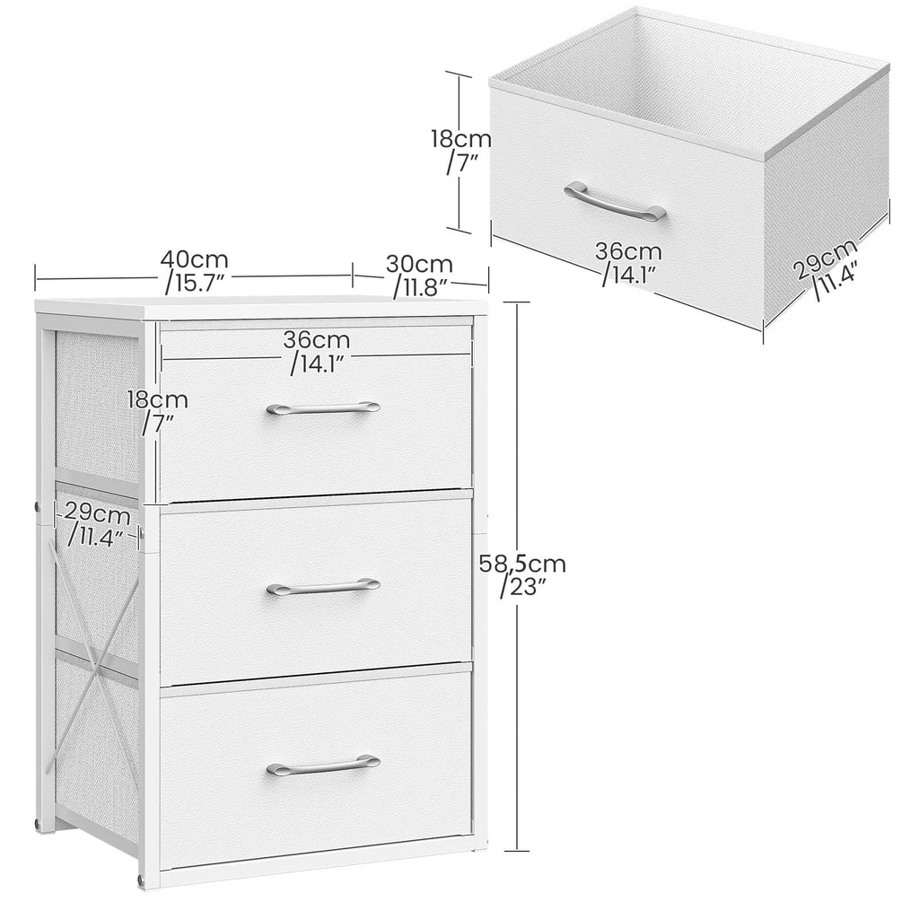 White 3 Drawer Fabric Storage Dresser with Wooden Top P5317