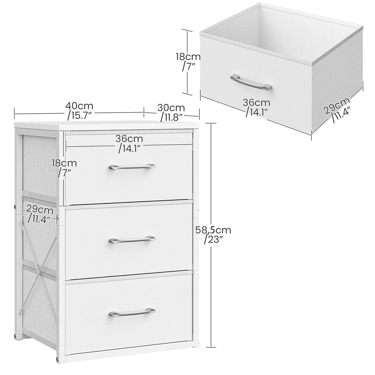 White 3 Drawer Fabric Storage Dresser with Wooden Top P5317